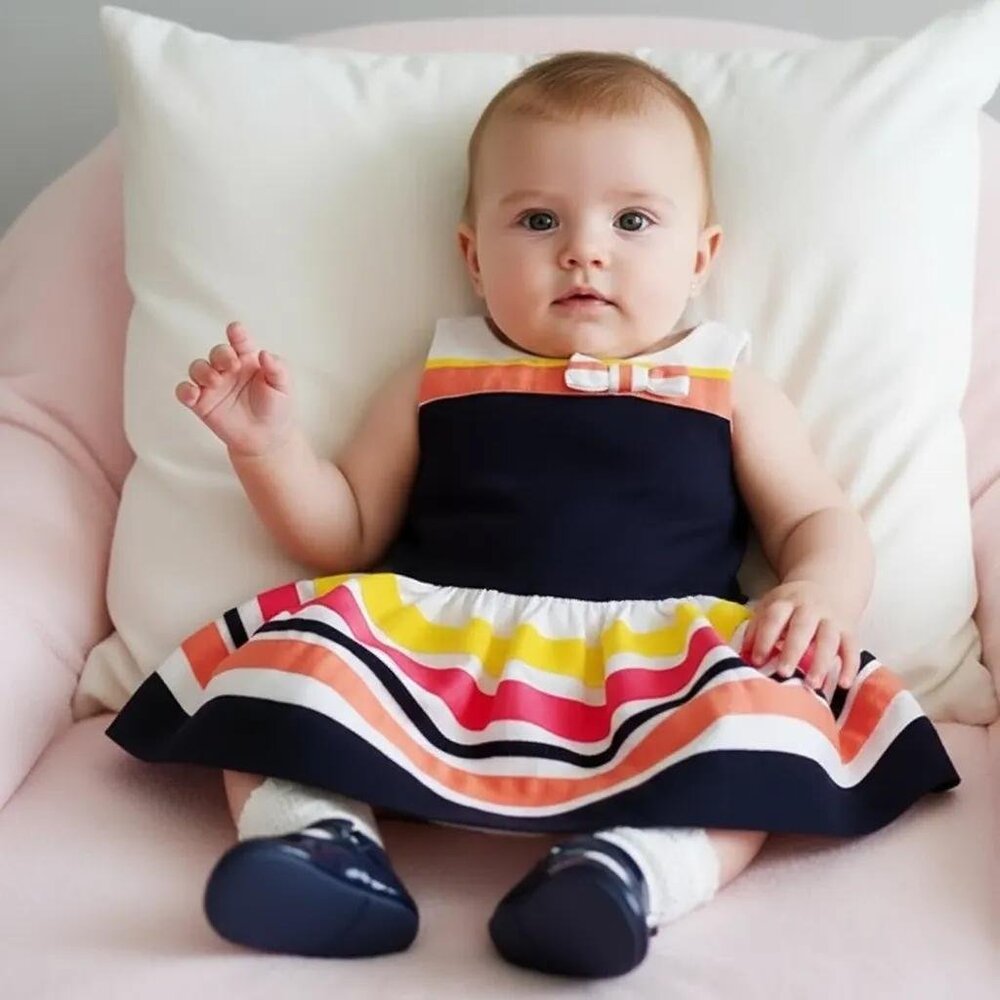 Tommy Hilfiger Textured Sleeveless Multi-Colour Stripe Dress size 3-6 Months